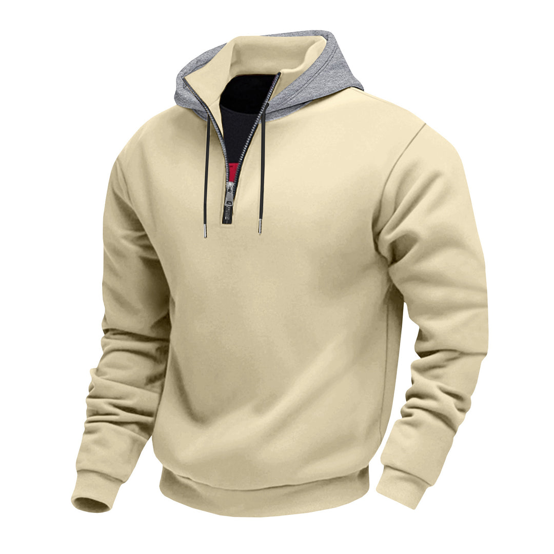 Herren Kapuzenpullover mit halbem Reißverschluss und kontrastierendem Innenfutter Drune