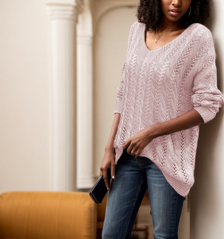 Damen Strickpullover mit luftiger Häkeloptik und weitem Schnitt Drune