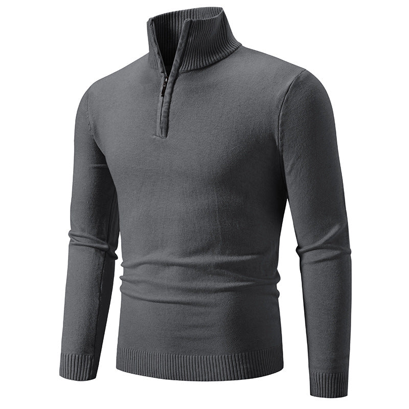 Herren nan Feinstrick-Halbzip-Pullover mit Rippen-Stehkragen und schmaler Passform Drune