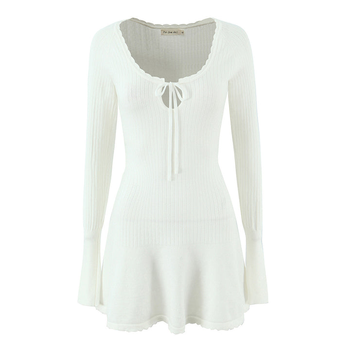 Damen Strickpullover mit elegantem V-Ausschnitt und schickem Rüschensaum Drune