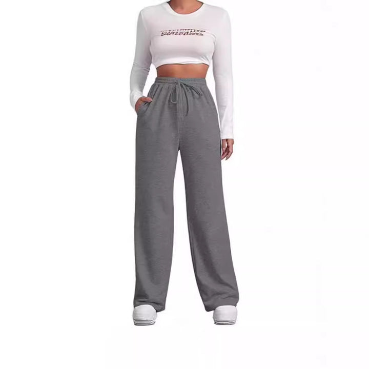 Damen nan fließende Relax-Palazzohose mit hohem Komfortbund, Kordelzug und seitlichen Einschubtaschen Drune
