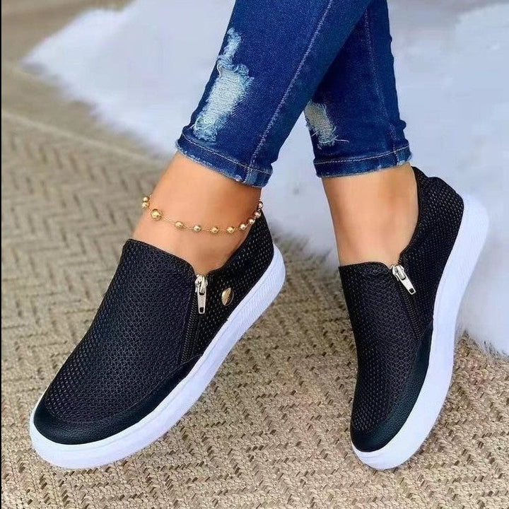 Damen Slip-On Sneakers mit seitlichem Reißverschluss und atmungsaktiver Textur Drune