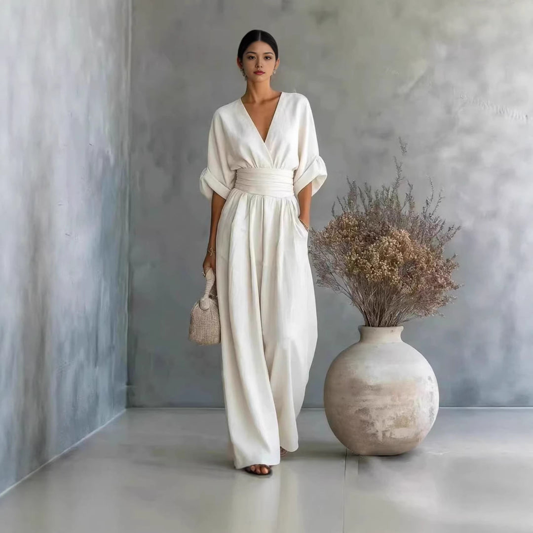 Damen Jumpsuit mit elegantem V-Ausschnitt und weitem Bein Drune
