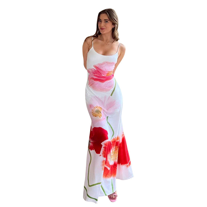 Damen Maxi Kleid mit floralem Print und spaghetti-Trägern Drune