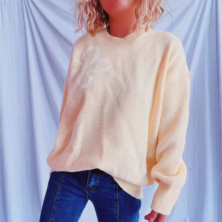 Damen lässiger Strickpullover mit floralem Design und oversized Schnitt Drune