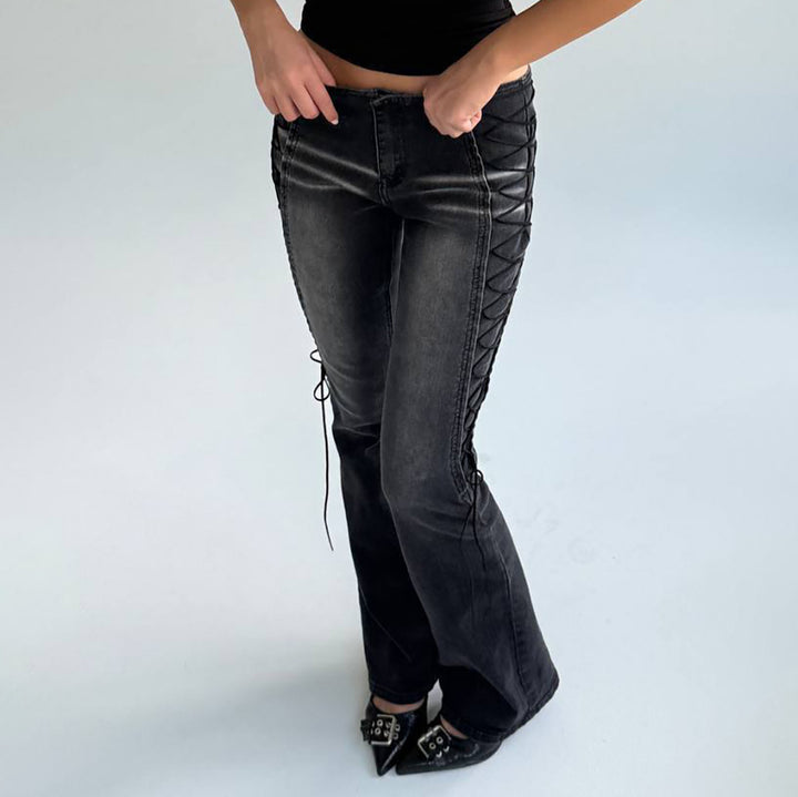 Damen Flared Jeans mit innovativem Schnür-Design Drune