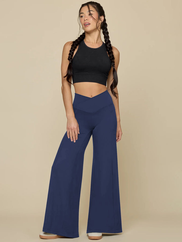 Damen elegante High-Waist Freizeithose mit weitem Bein und praktischen Taschen Drune