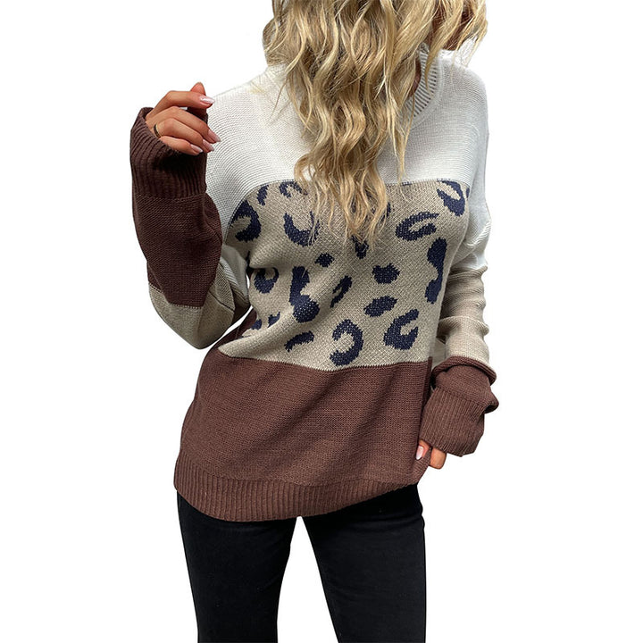Damen lockerer Strickpullover mit tierischem Muster und modernem Farbblockdesign Drune