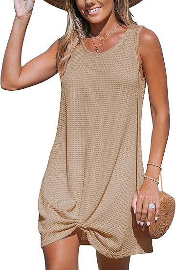 Damen lässiges Sommerkleid aus strukturierter Baumwolle mit verspieltem Knoten Drune