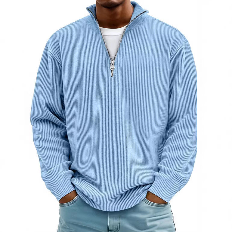 Herren nan gerippter Strickpullover mit halbem Reißverschluss und Stehkragen Drune