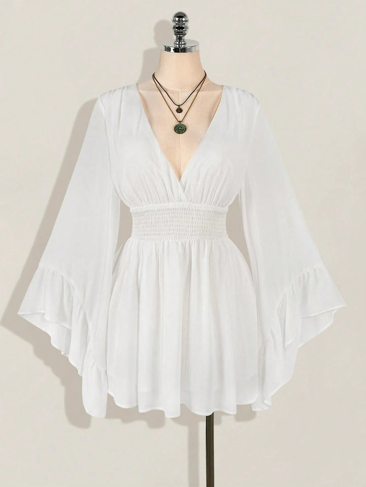 Damen elegantes Strandkleid mit voluminösen Ärmeln Drune
