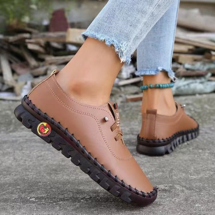 Damen nan handgenähte Mokassin-Loafer mit elastischer Schnürung gepolstertem Komfortfußbett und profilierter Gummisohle Drune