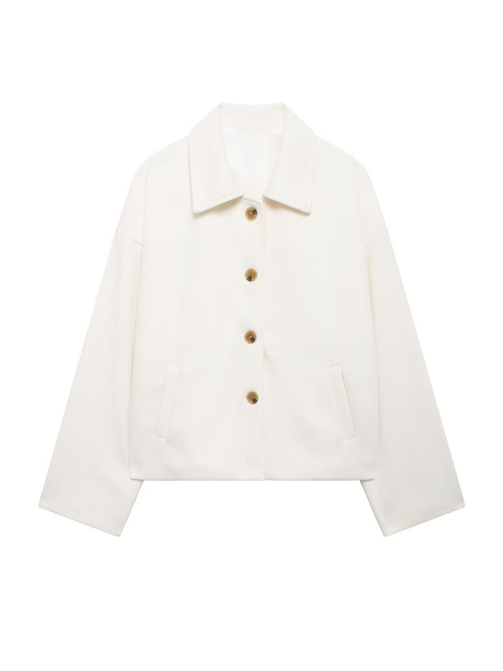 Damen Oversize Wolljacke mit dekorativen Knöpfen Drune