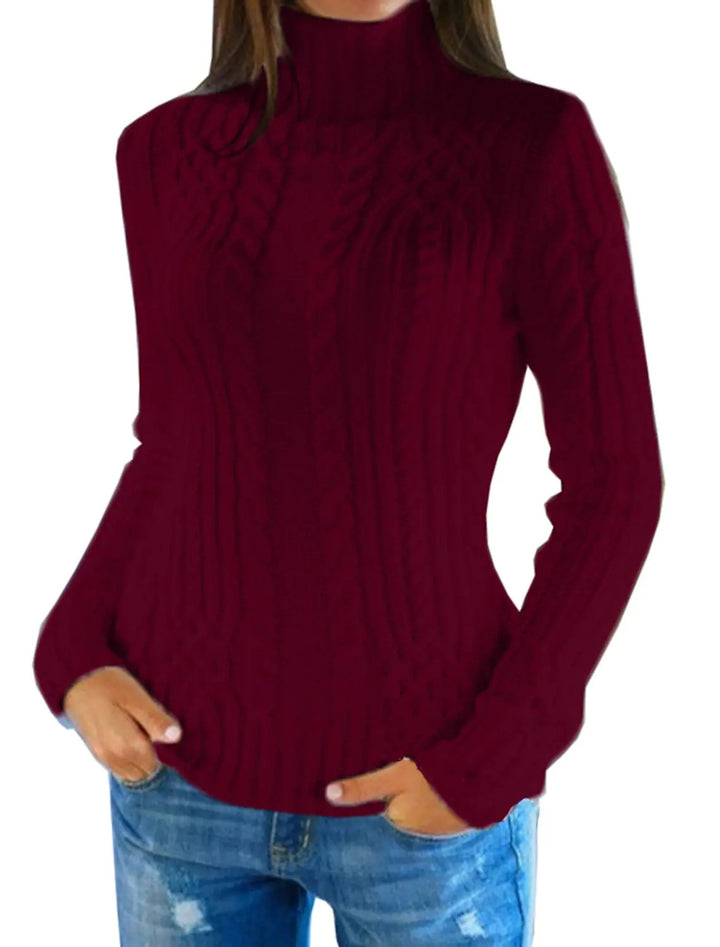 Damen Hochwertiger Strickpullover mit Stehkragen und Zopfmuster Drune