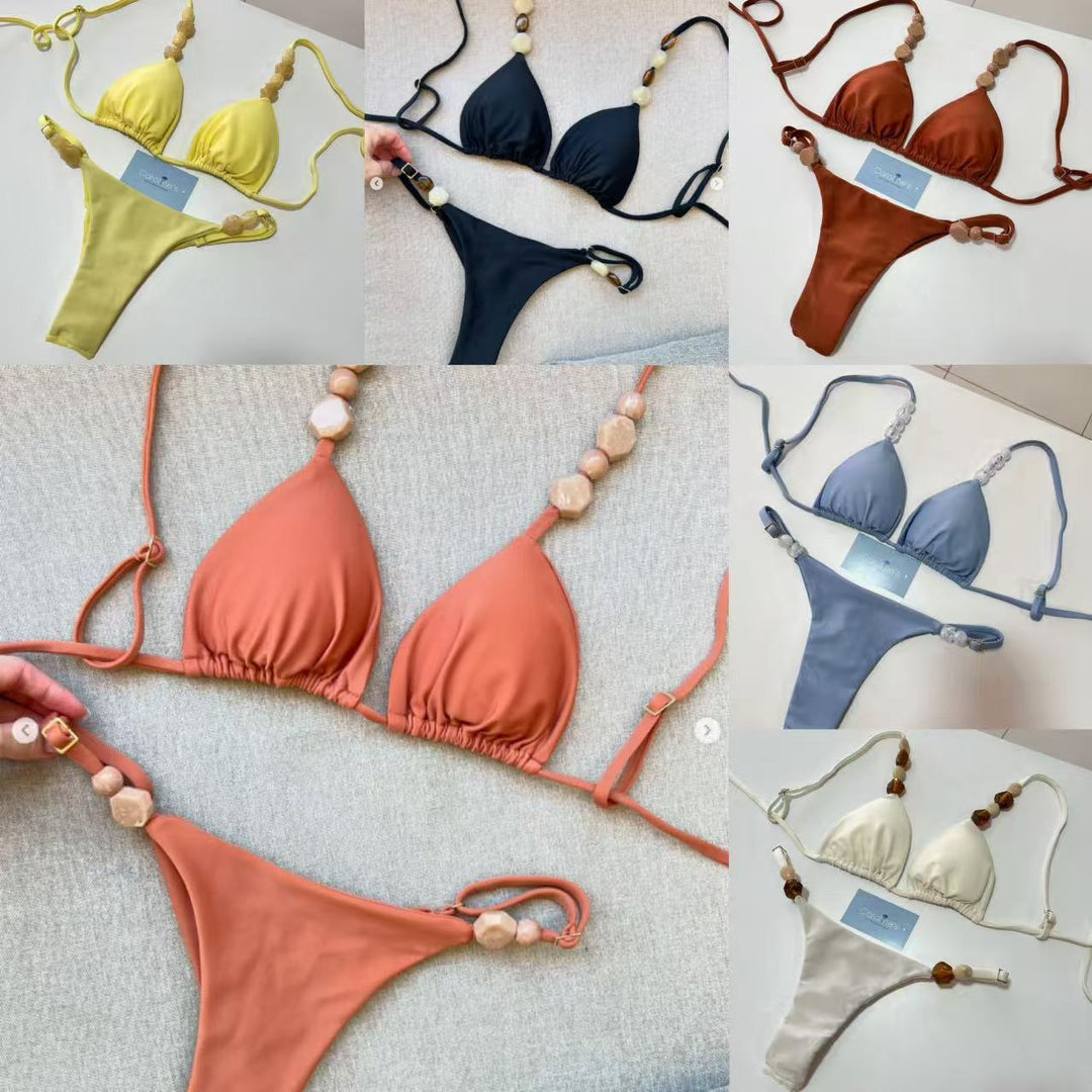 Damen Triangel-Bikini mit elastischen Bändern und dekorativen Details Drune