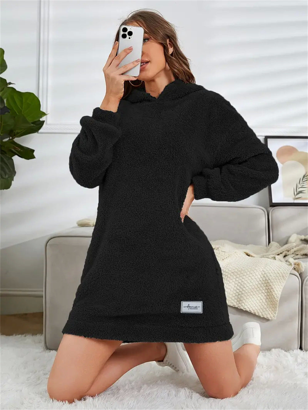 Damen Kuscheliges Hoodie-Kleid Drune