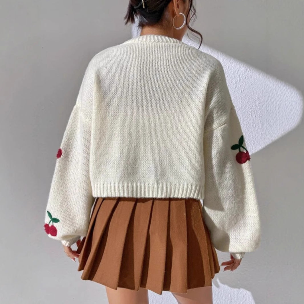 Damen Strickjacke mit floralem Kirschmuster Drune