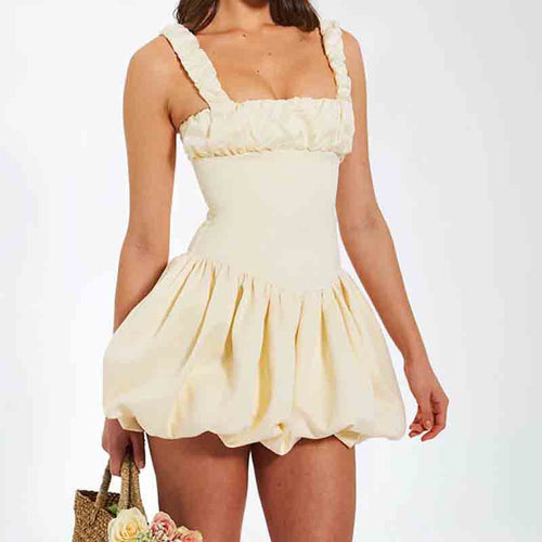 Damen Mini-Kleid mit voluminösem Rock und Rüschendetails Drune