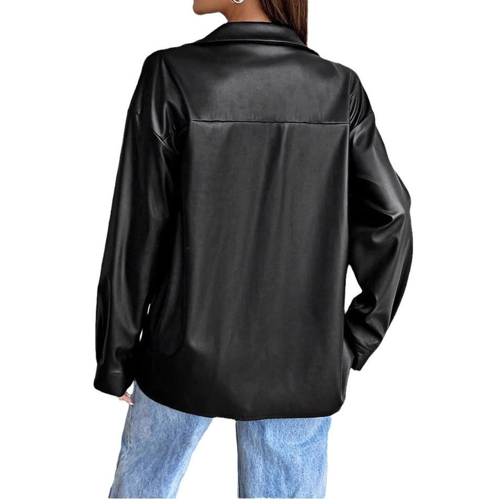 Damen modische Kunstlederjacke im schicken Oversized-Stil Drune