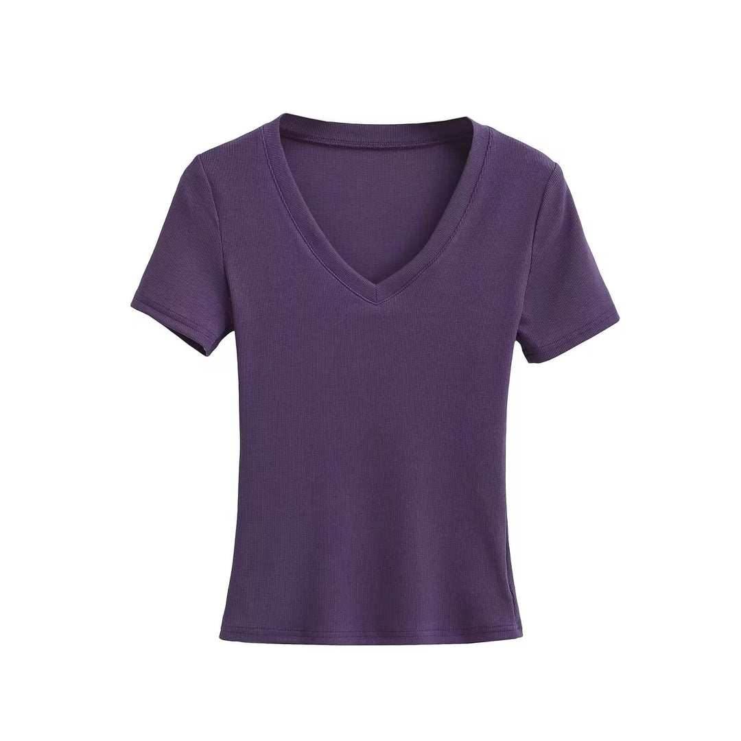 Damen V-Ausschnitt T-Shirt aus hochwertiger Baumwolle mit bequemer Passform Drune