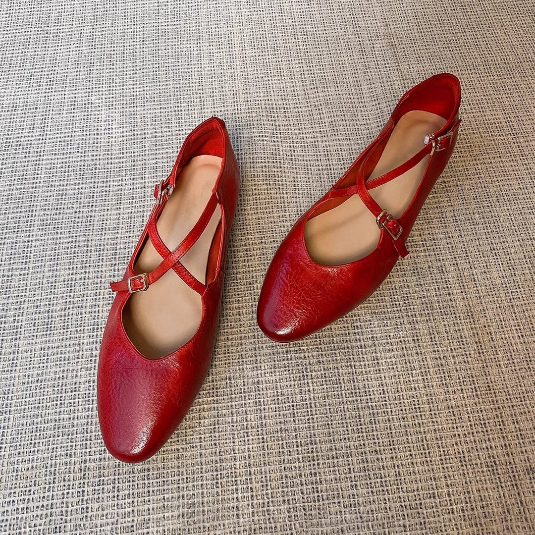 Damen Ballerinas mit kreuzförmigem Riemen und eleganter Spitze Drune