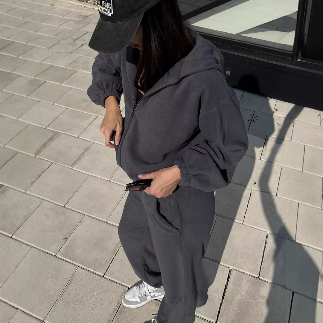 Damen Fleece-Jogginganzug mit Kapuze Drune