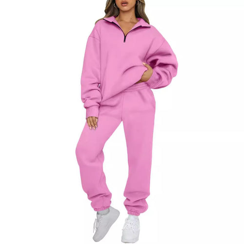 Damen nan lässiges Halbzip-Lounge-Set mit oversized Sweatshirt und taillenhoher Jogginghose Drune