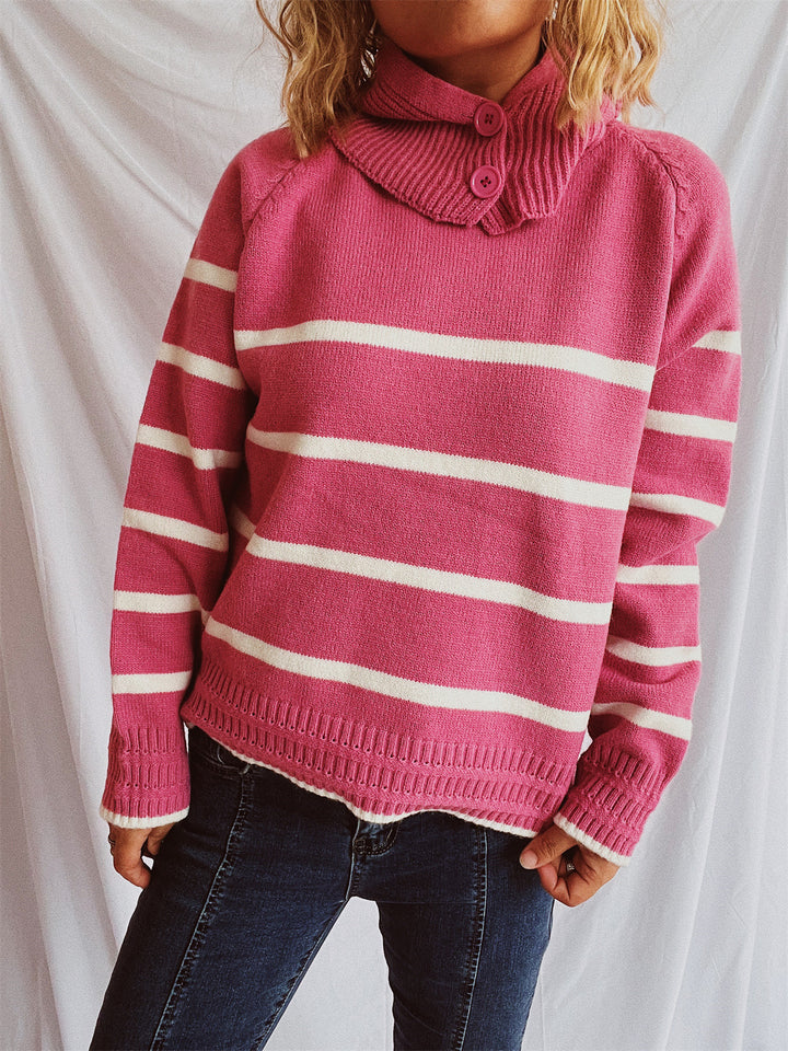 Damen lässiger Pullover mit strukturiertem Kragen und modischem Streifenmuster Drune