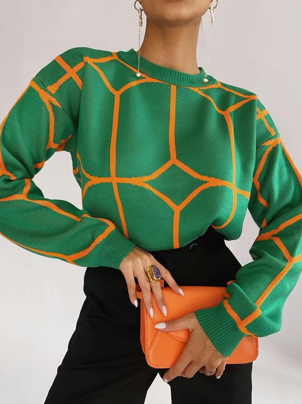 Damen eleganter Pullover mit modernem geometrischem Muster Drune