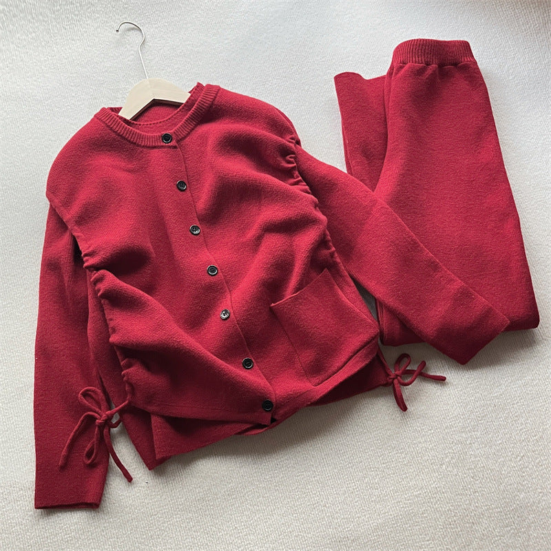 Damen gemütlicher Strickblazer mit Knopfverschluss und Taschen Drune