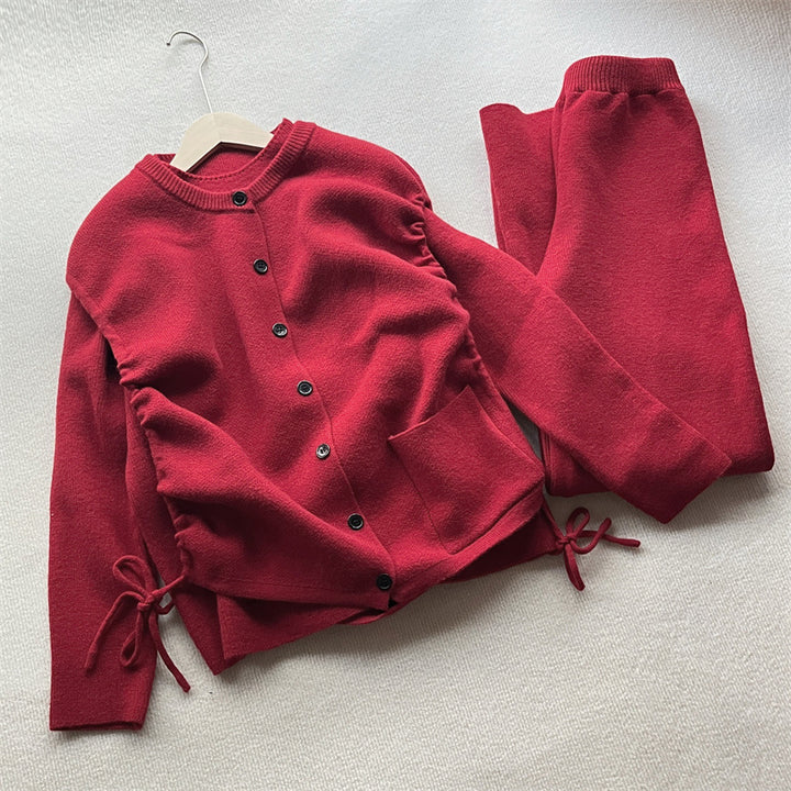 Damen gemütlicher Strickblazer mit Knopfverschluss und Taschen Drune