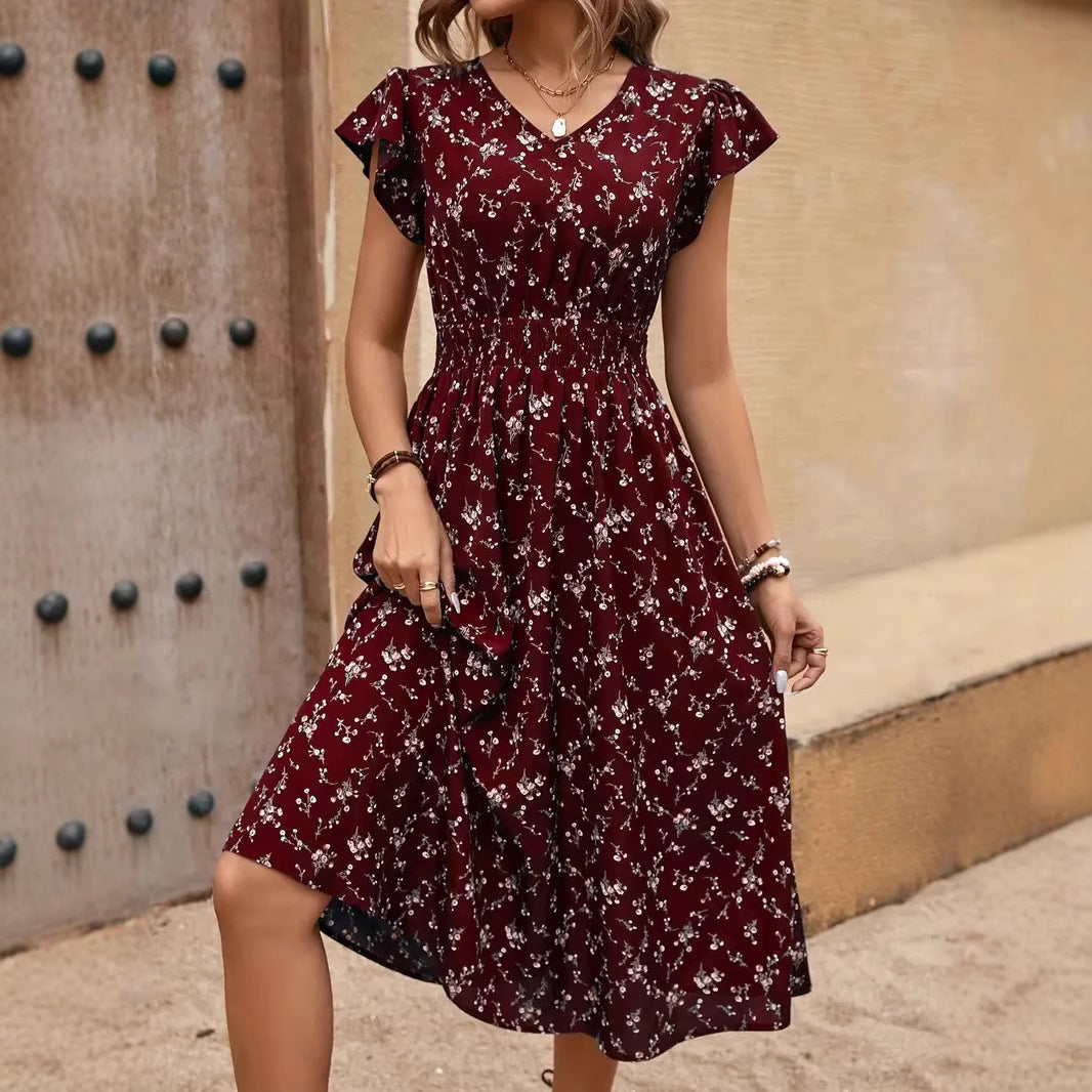Damen Midikleid mit elastischem Tailleneinsatz und Rüschenärmeln Drune