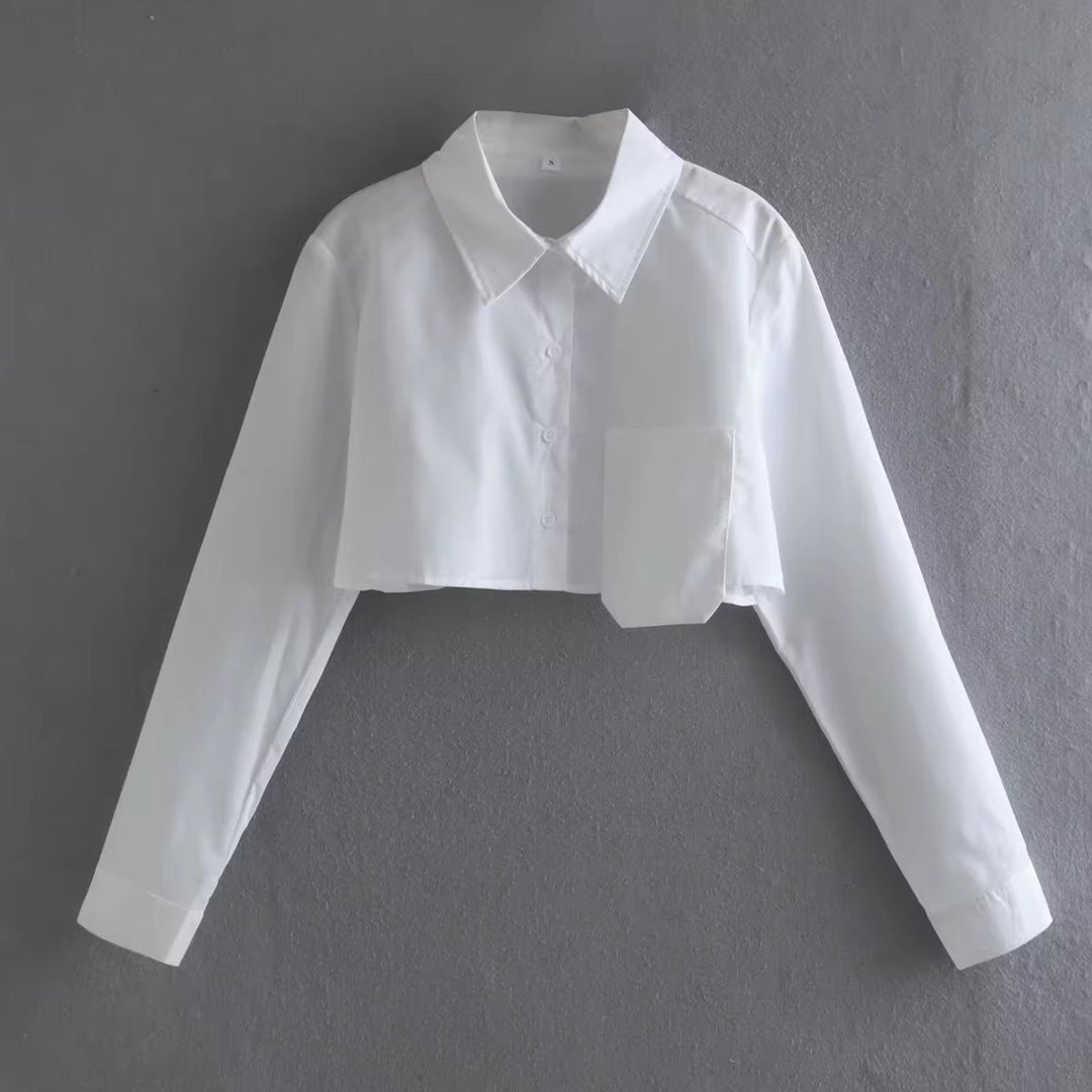 Damen cropped Bluse mit modernem Schnitt und praktischem Taschen-Design Drune