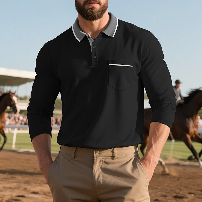 Herren Langarm-Polohemd mit modischem Kragen und praktischer Brusttasche Drune