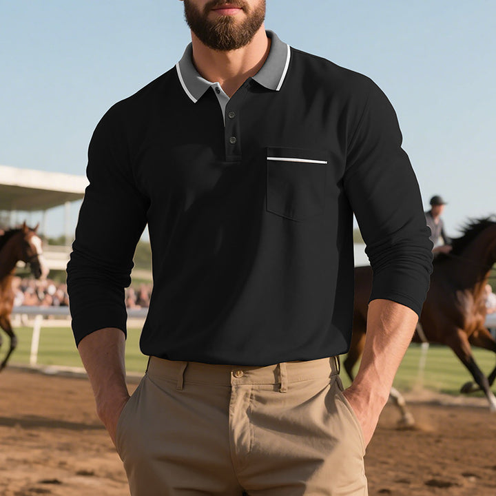 Herren Langarm-Polohemd mit modischem Kragen und praktischer Brusttasche Drune