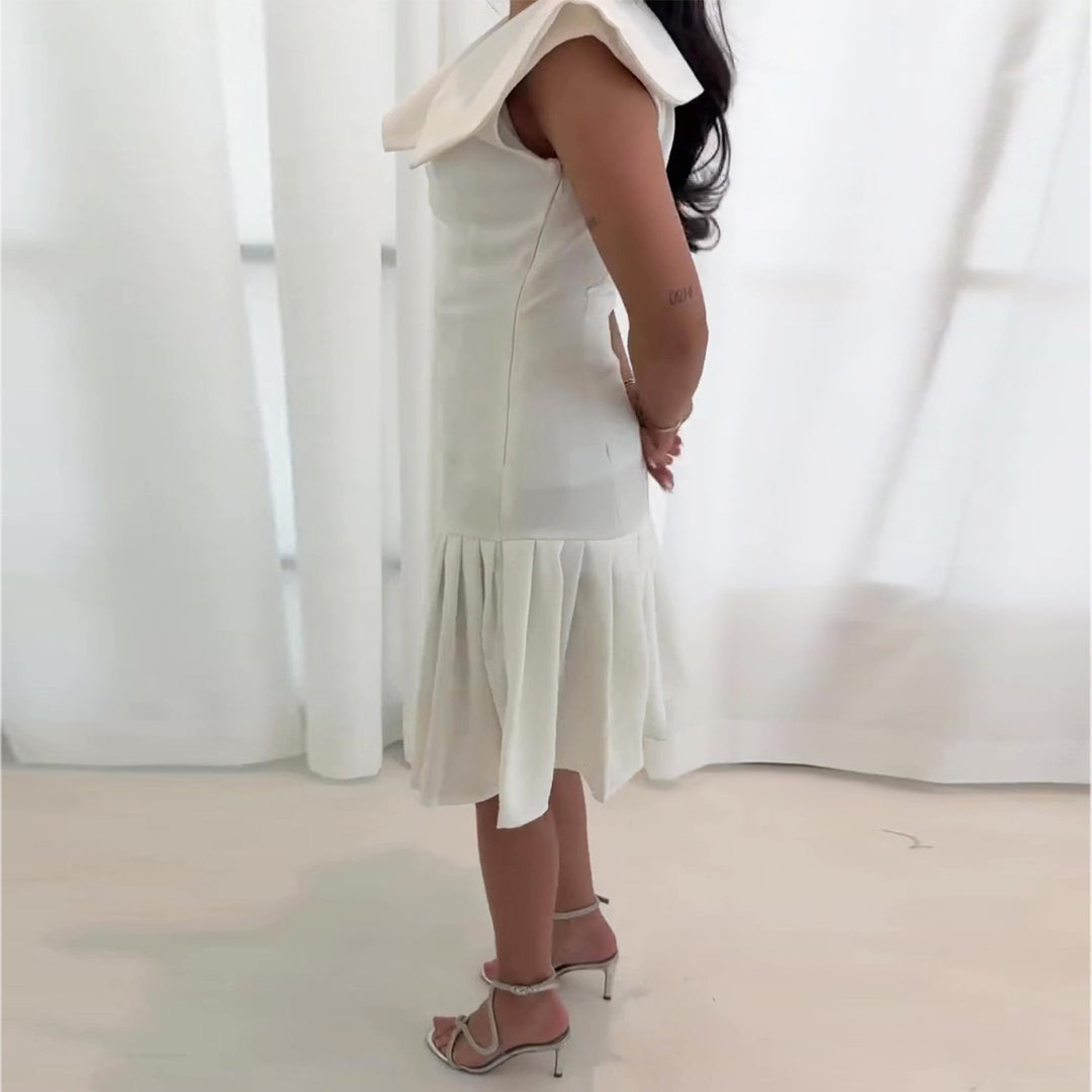 Damen Wickelkleid mit plissiertem Saum und eleganten Kragen Details Drune