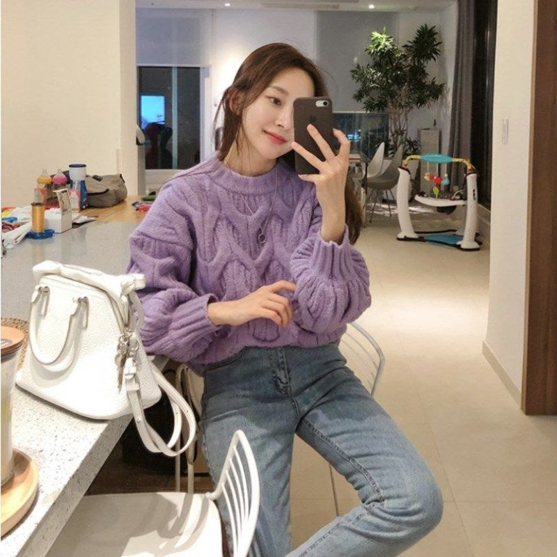 Damen Grobstrickpullover mit eleganten Zopfdesign und lässigem Schnitt Drune