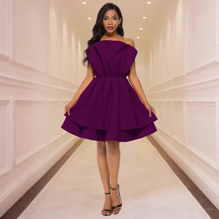 Damen Glamouröses Cocktailkleid mit voluminösen Rüschen Drune