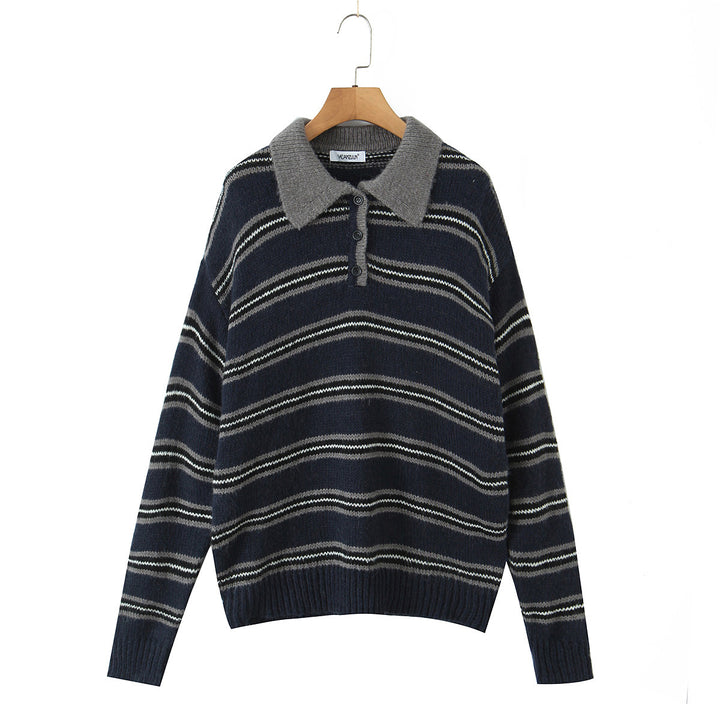 Damen lässiger Strickpullover mit stylischem Kragen Drune