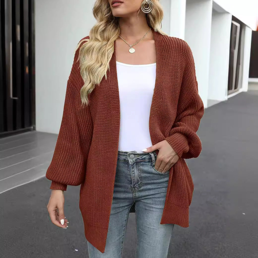 Damen Empfindlicher Grobstrick-Cardigan mit schillernden Ärmeln Drune