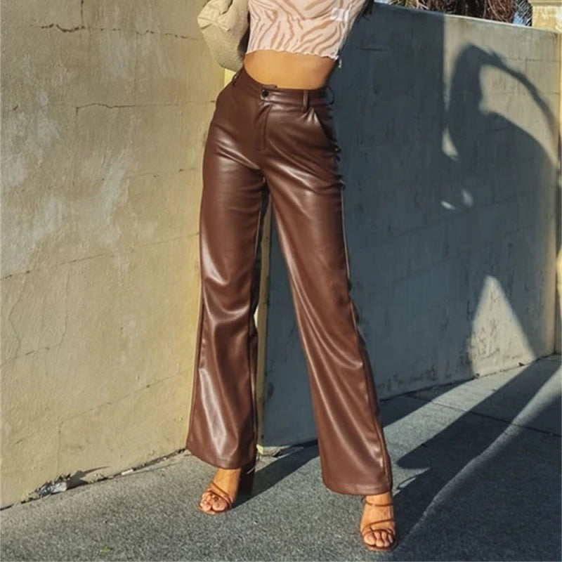 Damen Elegante Kunstlederhose im hoch geschnittenen Design Drune