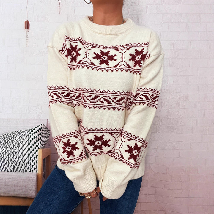 Damen Winterpullover mit festlichem Schneemuster und weichem Strick Drune