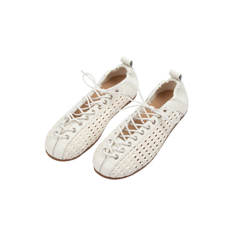 Damen Freizeit-Sneaker aus feinem Leder mit raffiniertem Geflecht Drune
