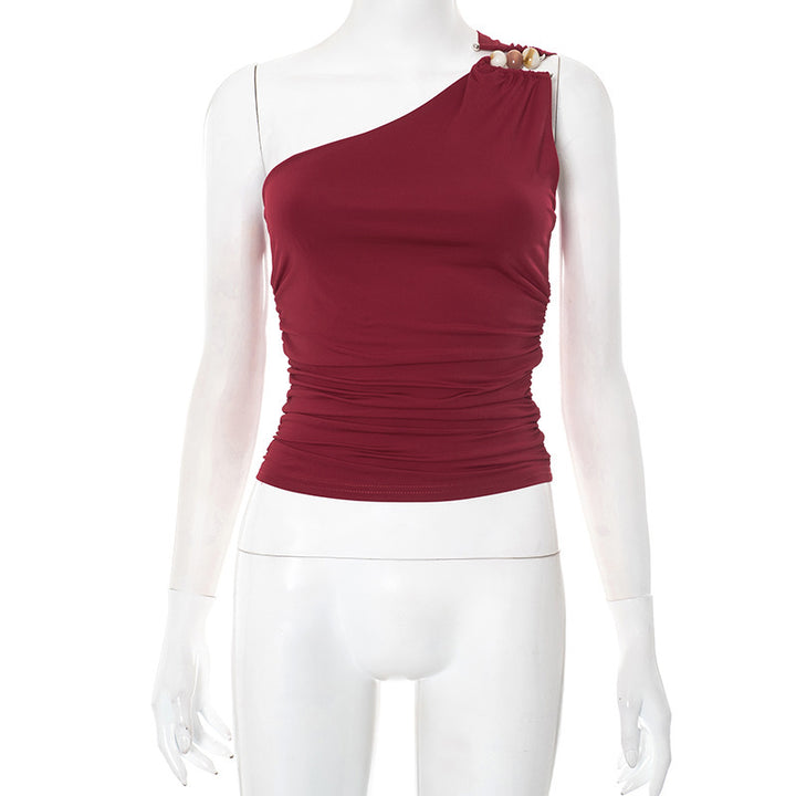 Damen asymmetrisches Trägeroberteil mit dekorativen Knopfdetails und figurformendem Design Drune
