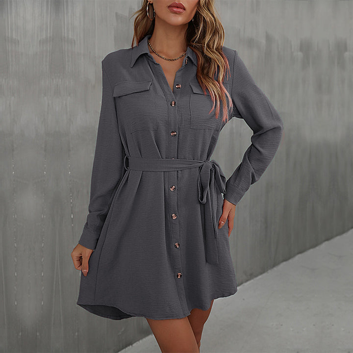 Damen Hemdblusenkleid mit taillierbarem Gürtel und eleganten Knopfdetails Drune