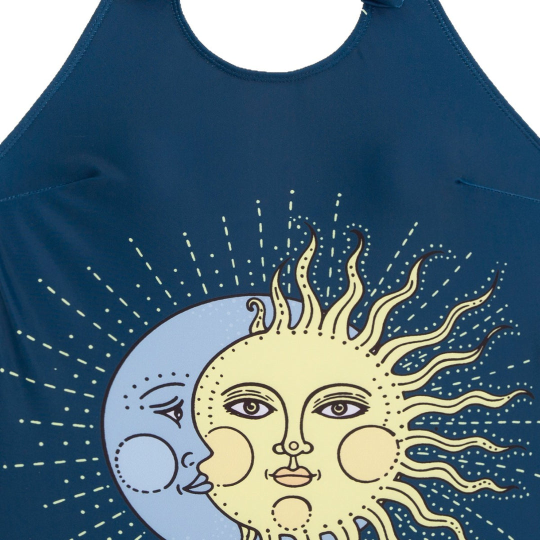 Damen Einteiliger Badeanzug mit originellem Sonnen-Mond-Design Drune