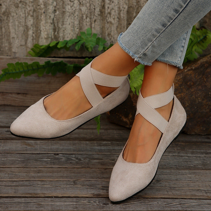Damen Ballerina-Schuhe mit elastischen Kreuzbändern und rutschfester Sohle Drune