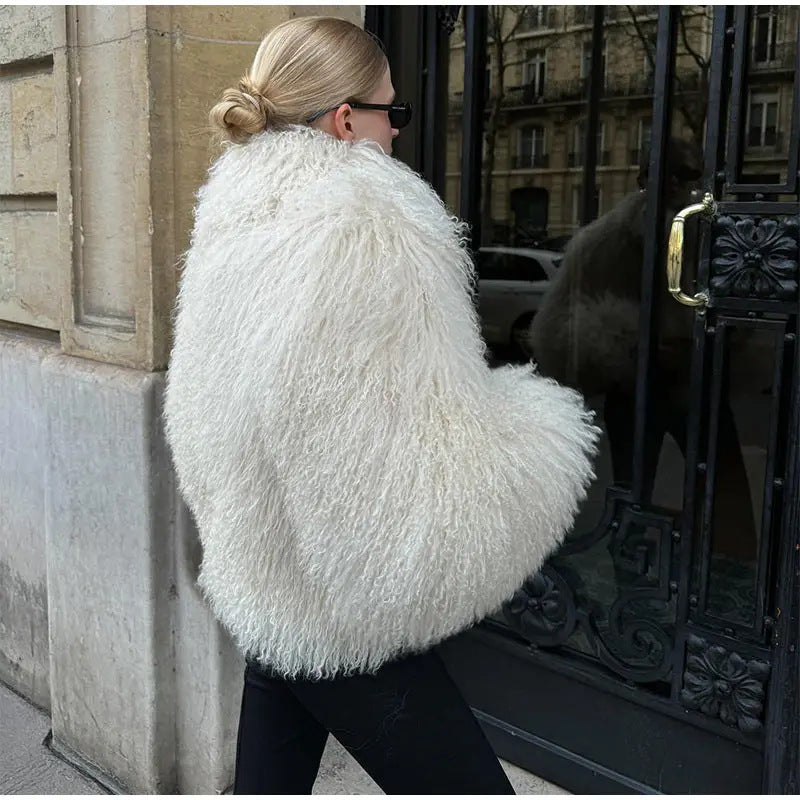 Damen Kuschelige Kunstfelljacke mit hohem Kragen und eleganten Details Drune