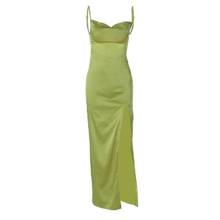 Damen Elegantes Maxikleid mit tiefem Schlitz und Spaghettiträgern Drune