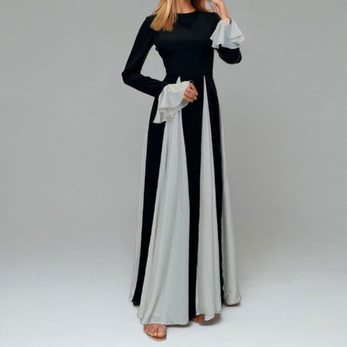 Damen Maxikleid mit eleganten Trompetenärmeln und raffiniertem Farbkontrast Drune